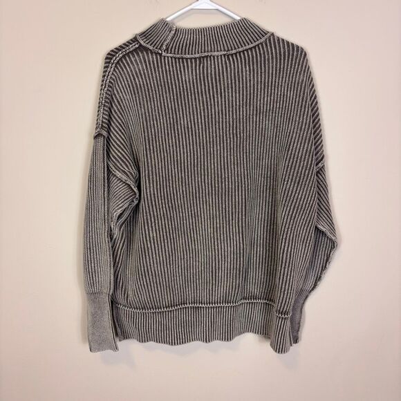 New Zenana Brown Ribbed Mock Neck Pullover Sweater S/M - Picture 2 of 6